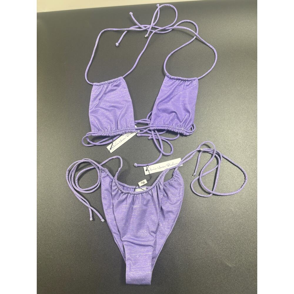 Monica Hansen Beachwear NWT‎ Lurex Rectangle Shaped Bikini Set Purple Size Small